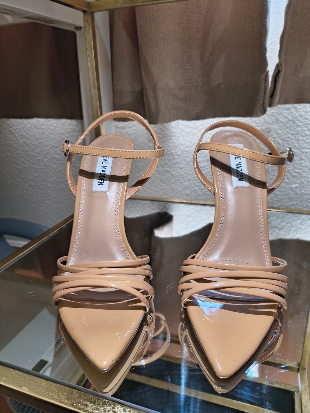 Steve Madden Tan Strappy Pointed-Toe Heels